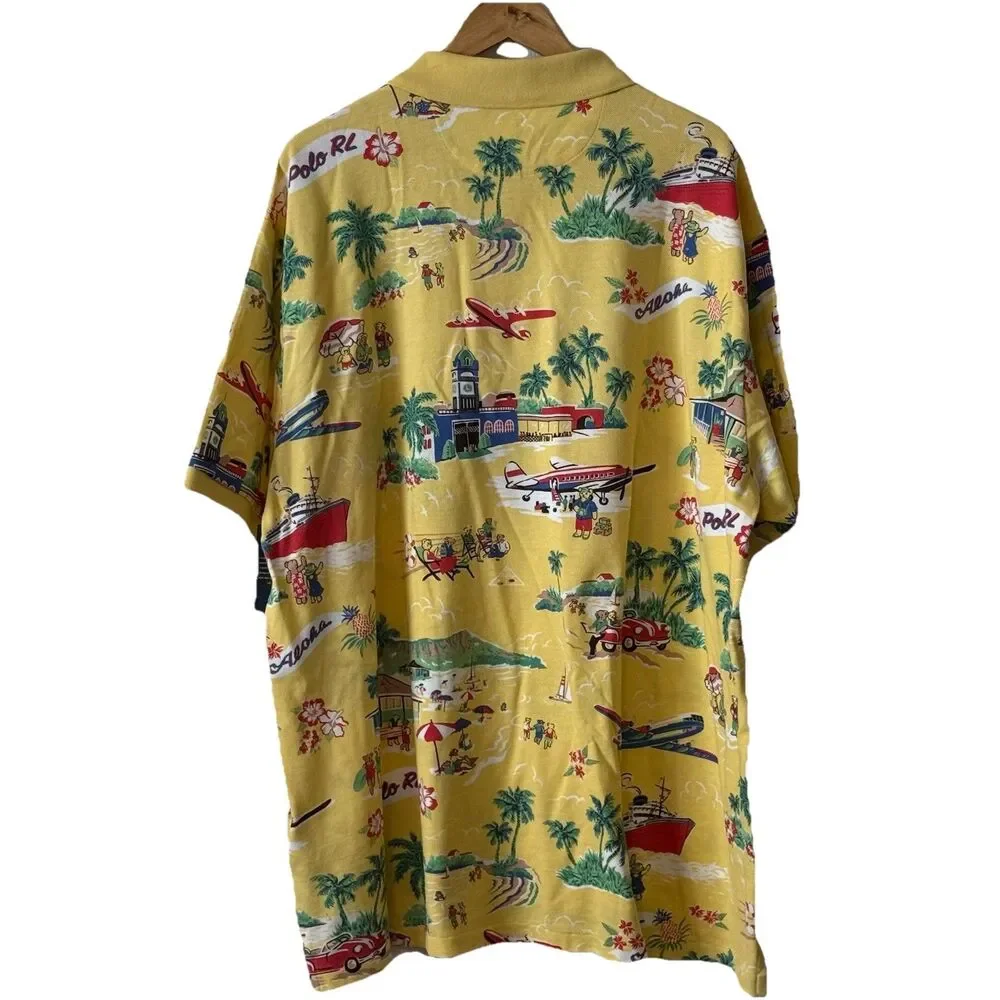 Polo Ralph Lauren Aloha Hawaiian Print Polo Shirt Yellow 3XB NWT Big Tall